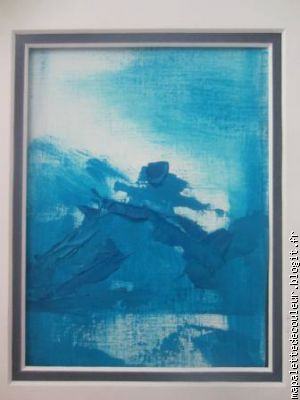 Lavis d' acrylique monochrome bleu, sur papier Canson.